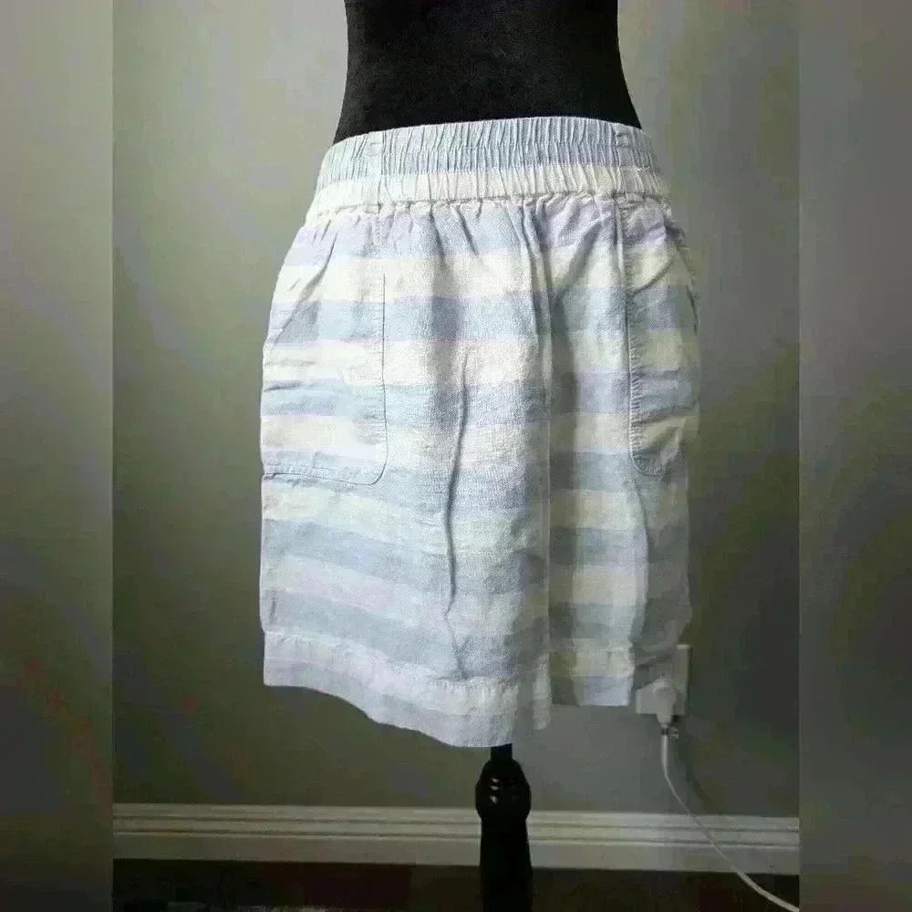 LOFT blue and white striped linen/cotton skirt